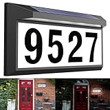 CcBear show Solar LED House Number Sign, White, Modern Style, Solar Powered Address Plaque with 3 Modes Lighting, Auto On/Off, Waterproof, Suitable for Outdoor Use
