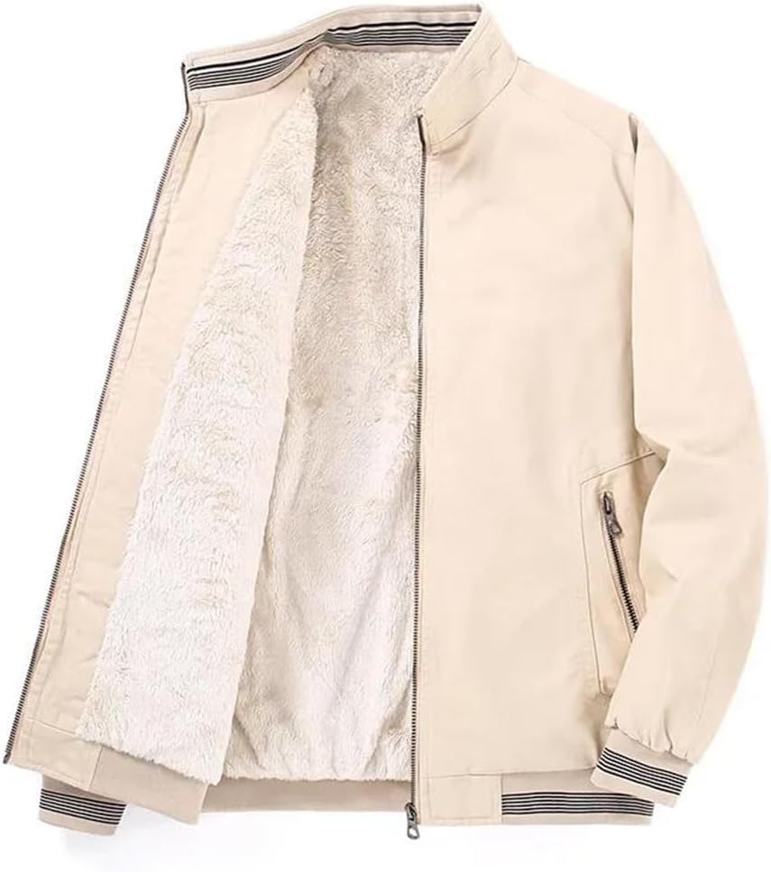 Men's Spring And Autumn Period Jacket Thickened Washed Cotton Fleece Casual Business Stand Collar Coat