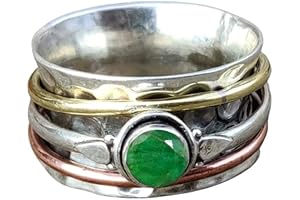 Womens Emerald Rings Sterling Silver Meditation Ring, Anxiety Ring, Handmade Statement Ring, Spinner Band