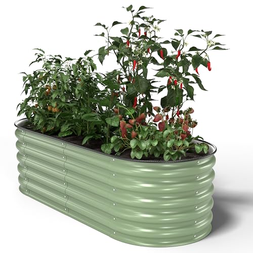 UNIGARDIA Hochbeet aus Metall 150x60x43 cm - Modulares 4-in-1 Hochbeete-Kit - Rostfreie Hochbeete für Garten aus Premium Zn-Al-Mg Stahl - Min. 20 Jahre Lebensdauer - 43 cm Hoch Gemüsebeet, Salbeigrün