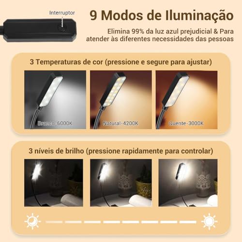 Luz de Leitura para Livro, Luz para Leitura, Luz de Leitura, Luminaria de Livro, Luminaria Leitura,
