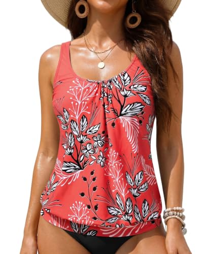 Image of Yonique Womens Blouson Tankini Top No Bottom Loose Fit Swim Top Modest Tank Top