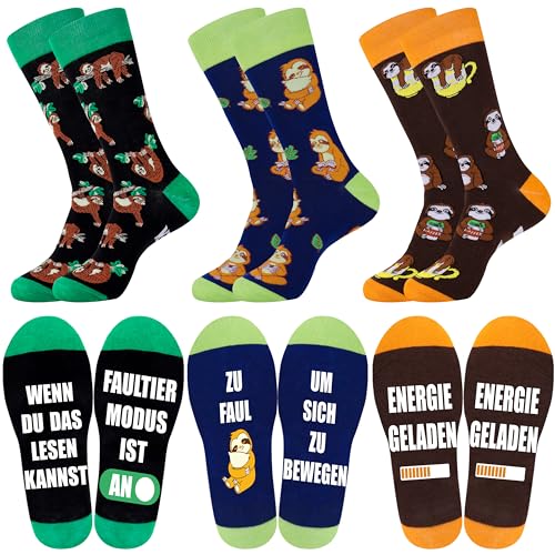Belloxis Faultier Socken Herren 43-46 Baumwollsocken Faultier Geschenke für Männer Lustige Bunt Witzige Socken