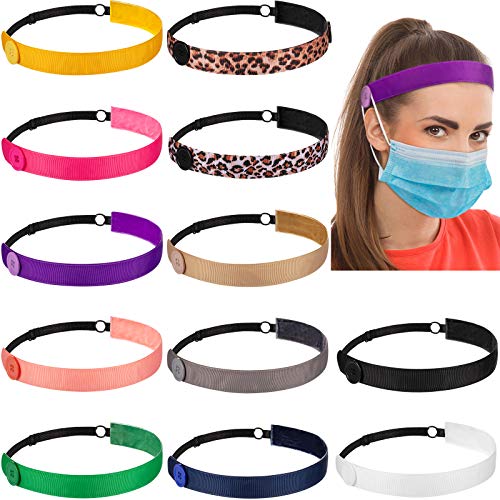 12 Pieces Button Headbands Ear Protection Holder Non Slip Adjustable Yoga Sports Hairband with Button Hair Accessories for Women Girls