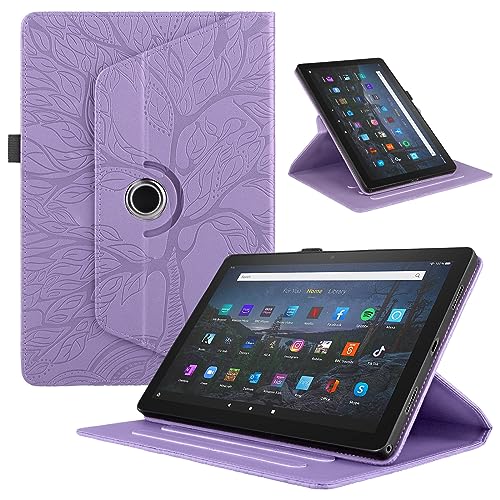 「Doo」Fire HD 10 ケース 手帳型 10インチ 2021 Fire HD 10 Plus用 回転ケース 美しい枝の柄 合皮PUレザー 縦置き/横置き 2段階スタンド機能 弾性バンドにより付き 耐衝撃 に優しい柔軟性 軽量 全面保護カバー Fir