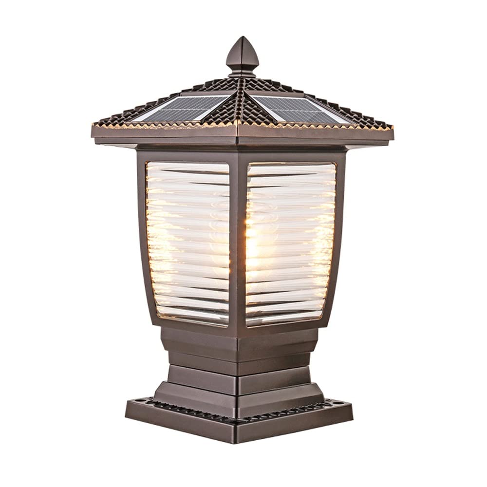 Lampe de Colonne de Clôture Or Café et Verre pour Extérieur