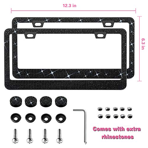 Oklpf Bling License Plate Frame For Women, Sparkly Stainless Steel License Plate Frames| Over 1000 Pcs 14 Facets Bedazzled Clear Glass Diamond Rhinestone Crystals W/Free Glitter Black Diamond Box #TOP2
