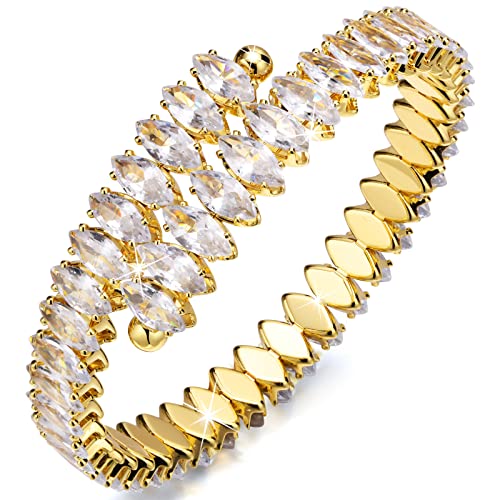 Cuff Tennis Bracelets For Women - Adjustable 8Mm Cubic Zirconia Dainty Classic Tennis Bracelet Fashion Jewelry Wedding Party Birthday Gift For Her Girlfriend Mom Wife Daughter Size 6.0-8.5 Inch #TOP21