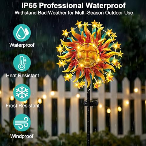 Image of Solar Wind Spinners for Yard Garden - 60.3 Inch 360 Metal Sun Wind Sculptures Outdoor Clearance Kinetic Windmills with Vine String Shining LED Lights for Patio, Lawn Xmas Garden Decoration