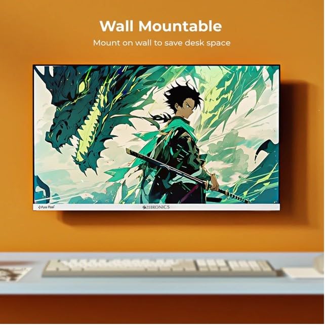 Image of ZEBRONICS A25FHD LED Monitor, 25 inch (63.23cm), 250 nits, 100Hz, FHD, 1920x1080, HDMI, VGA, Ultra Slim Bezel, Built-in Speakers, Metal Stand, Wall Mountable (A25FHD)