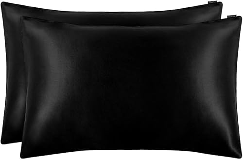 Miniatura 1 de LILYSILK Juego de 100 fundas de almohada de seda de morera para cabello Charmeuse estándarQueen, 20 x 30 pulgadas, color negro, 2 piezas, caja de