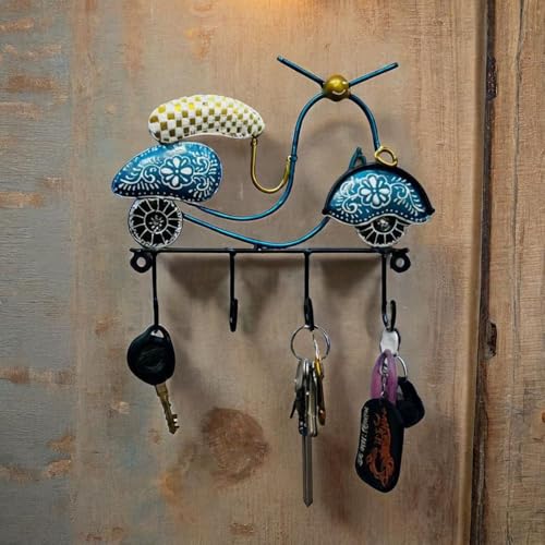 Image of SHREE 'O' GREEN TECH Metal Stylish Wall Art Scooter Key Holders with Hooks Decorative Multicolor Wall Hangers for Keys & Retro Home Decor | Perfect for Entryway, Living Room, Office & Cafe (9x7 Inch)