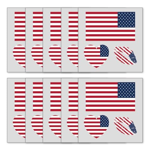 HAPZUR 10 feuilles Tatouage Drapeau Américain USA, Tatouages Temporaires Imperméables, Pour la Coupe du Monde, Élections, Jour de l'Indépendance,...