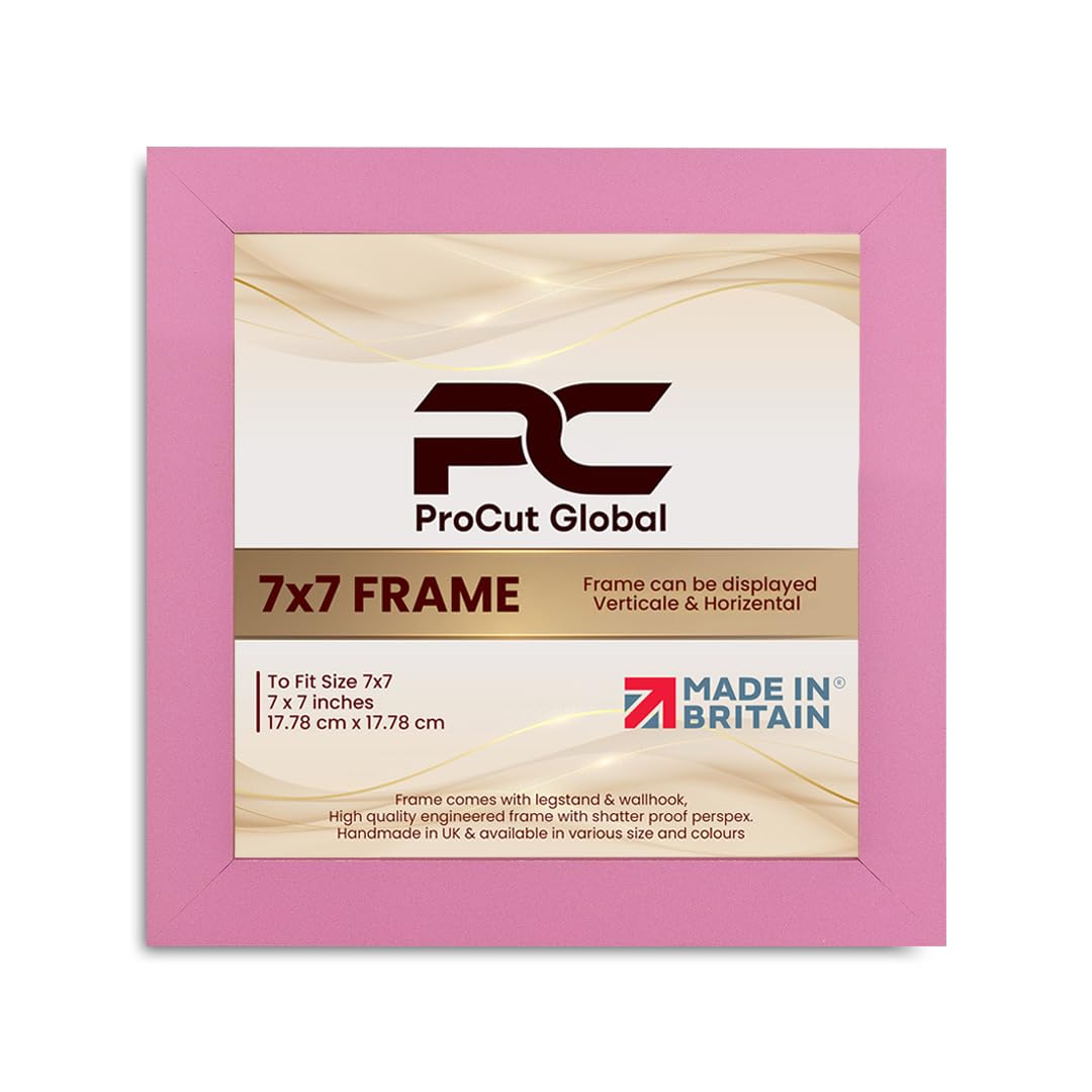 Procut Global 7X7 Pink Picture Frames - Modern Wooden Photo Frame with Shatterproof Perspex for Wall or Tabletop - Perfect for Posters, Certificates, Prints - Sizes & Colors Available