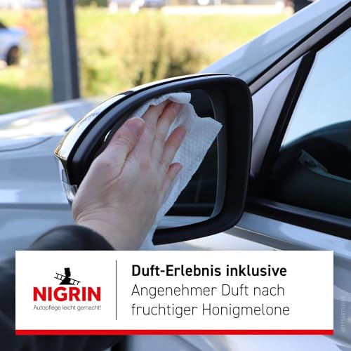 NIGRIN POWER Scheiben Reinigungstücher, für innen und außen, streifen-und schlierenfrei, praktisch für unterwegs, sicher und schonende Anwendung, Yellow Mellow, 20 Tücher
