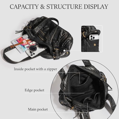 Retro Hobo Bags for Women,Large PU Crossbody Shoulder Bag with Multipockets,Vintage Y2K Tote Purses for City4