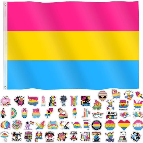 Pansexual Flag Pride Flag 3x5 Feet Pan Flag Pride Month Accesories Pansexuality Omnisexuality Banner Decorations Stuff for Parades Rainbow Festival Party with 60 Stikers