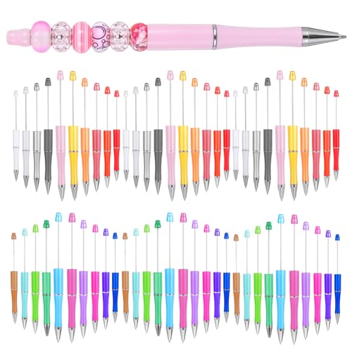 COMNICO 60PCS DIY Beadable Pens Plastic Beaded Ballpoint Pen Shaft,Colorful
