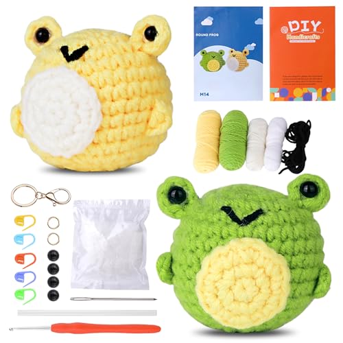 YAVINSI Crochet Kit for Beginners Crochet Kit 2 Pack Frog Learn to Crochet Includes Easy Knitting Yarn Step-by-Step Video Tutorial Hook Holiday Birthday Gift for Adults