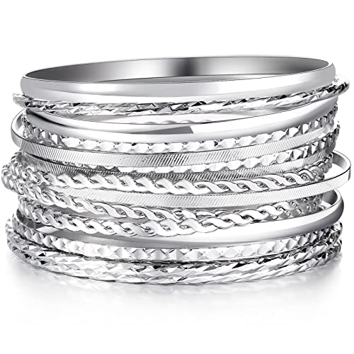 Juego De 3 Brazaletes Gruesos Dorados Para Mujer – Brazaletes Anchos De Moda, Apilables, Aleación Hipoalergénica, Perímetro Interior 17.5 Cm
