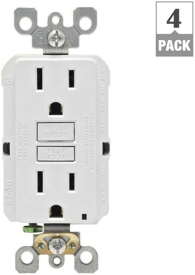 15 Amp 125-Volt Duplex Self-Test Slim GFCI Outlet, White (4-Pack)