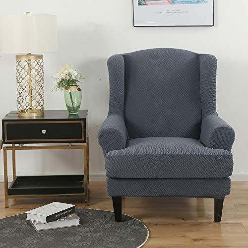 Stretch Chair Covers, Mingpinhuius 2 Piece Arm Chair Sofa Slipcover Furniture Protector High Spandex Knitted Twill Jacquard Wingback Sofa Chair Cover For Living Room (Dark Grey) #TOP7