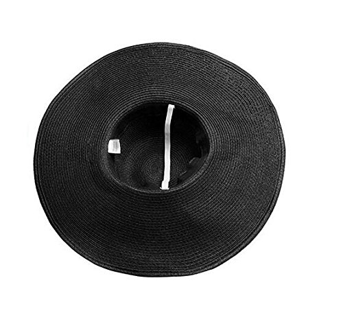 Women Girls Large Brimmed Garden Beach Big Summer Sun Hat Swimming Garden Beach Straw Hat For Holiday Traveling Black #TOP4