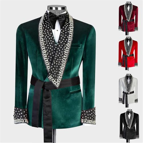 2 Pieces Velvet Men Suit Shawl Lapel Shiny Rhinestone with Belt Slim Fit Blazer Jacket Pants for Prom,Party,Dinner4