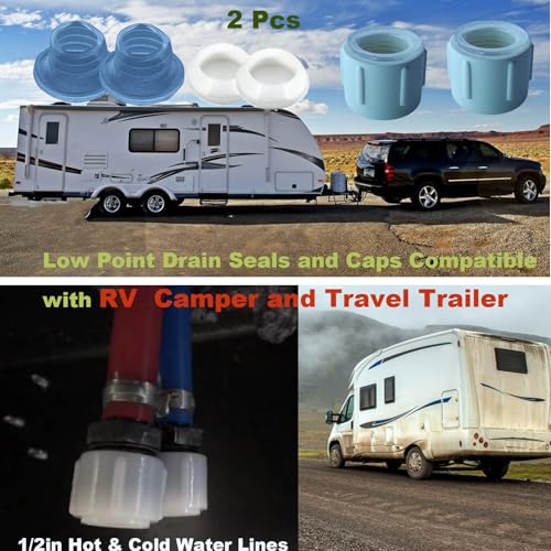 Image of Upgrade 2PCS 1 /2 inch RV Low Point Drain Cap Kit Fit for RV Camper Travel Traile, 1 /2 inch Hot & Cold Water Lines