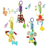 BeFunky Soft Hanging Rattle Toy Baby Bed Crib Car Seat Stroller Soft Toys Baby Rattles 0-3 3-6 6-12 Months Hanging Wind Chime With Teether For Boys Girls, Infant, Plush (Pack Of 4), Multicolor