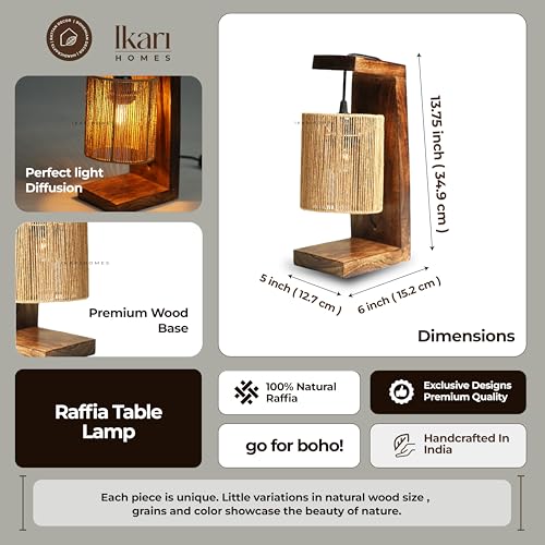 Image of Ikari Homes Vintage Table Lamp I Indonesian Rattan Cane with Braided Wire I Boho Table lamp for Bedroom /Living Room /Office Desk /Restaurants - (Twisted Raffia)