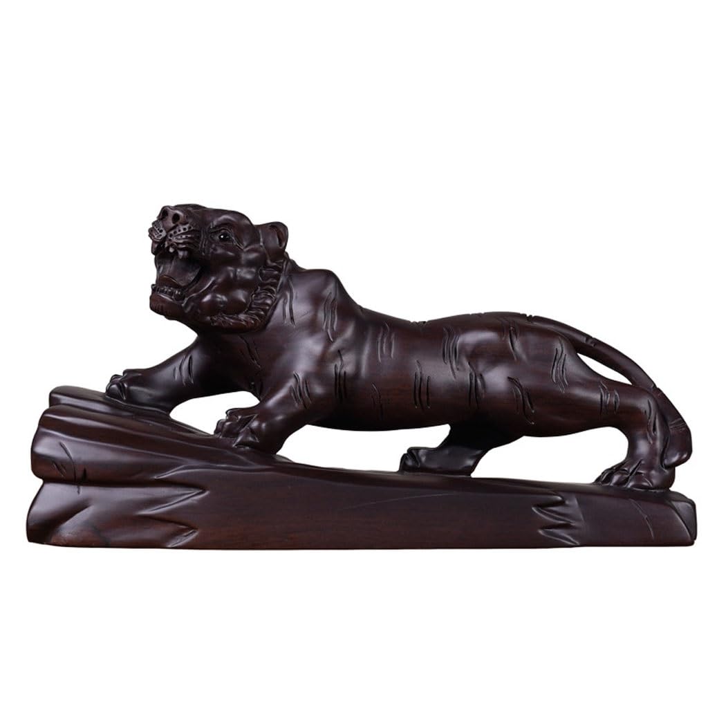 ATREDESES Office Decor Wooden Carving Tiger Ornament Solid Wood Carving Tiger Mahogany Living Room Home Decoration Mahogany Craft Jewelry Home Decor(5.9in)