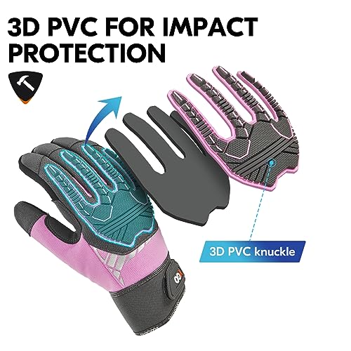 Vgo... Heavy Duty Work Gloves for Women Synthetic Leather Yardwork Gardening, Impact Protection Construction - Image 2