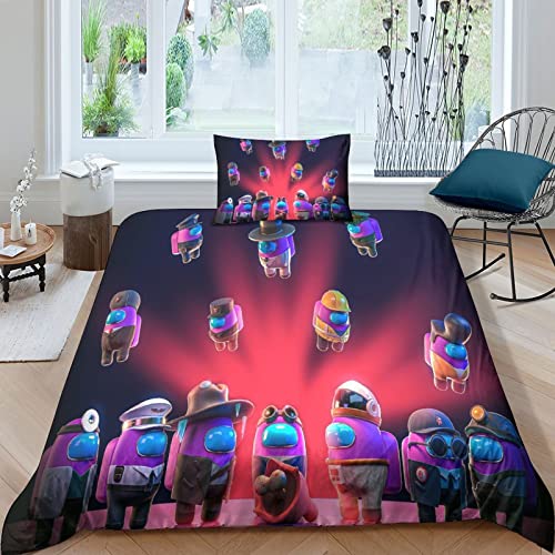 Among Us Juego De Sábanas Y Fundas Nórdicas Impresas En 3D, Cartoon Games Microfibra Suave, Fundas De Almohada, Cremallera Oculta, Apto para Niños Ropa De Cama Single(135x200cm)