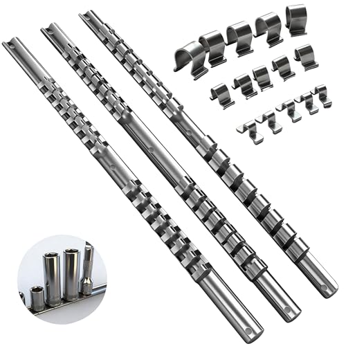 Socket Organizer Set, SEDY 3-Piece Metal Socket Holders/Socket...