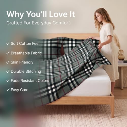 Image of BSB HOME 240 TC Cotton Feel Bedsheet with 2 Pillow Covers, Soft & Breathable Printed Double Bed Sheet for Bedroom, Fade Resistant & Easy Care - 90 x 100 Inches (228 x 254 cm) - Eucalyptus Sage