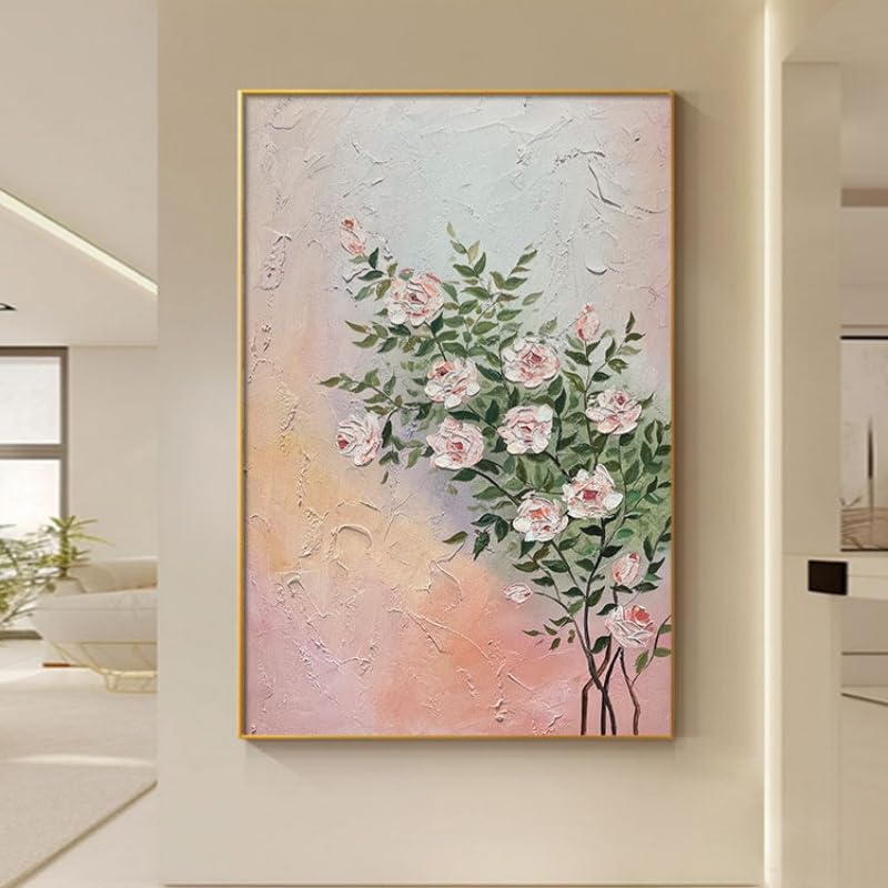 Peinture à l'huile de roses faite main tableau texturé art moderne 80x100cm