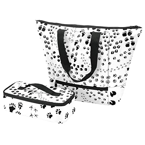 Boîte à déjeuner et grand sac isotherme pattes d'animaux pour pique-nique et sorties nature