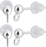 Vista 1 de Beebeecraft 1 caja de 10 piezas de aretes de bola de plata de ley 925 con tuercas de plástico para fabricación de joyas