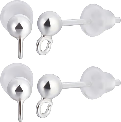 Beebeecraft 1 caja de 10 piezas de aretes de bola de plata de ley 925 con tuercas de plástico para fabricación de joyas