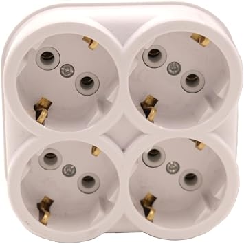 Quad Ground Socket Wall Mounted Multiplexer Plug, White color, 16A 250 Volt,De-Pa