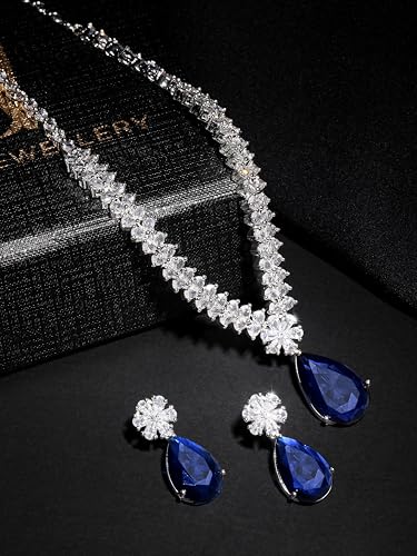 Image of ASMITTA Jewellery American Diamond Necklace Set Rhodium Plated Choker Necklace with Earrings for Weddings, Parties & Festivals