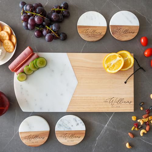 Juego de Tabla de Cortar de Madera y Mármol con Grabado Personalizado | Tabla para Quesos y Charcutería con Posavasos, Ideal como Regalo para Boda o Inauguración de Hogar miniatura 5