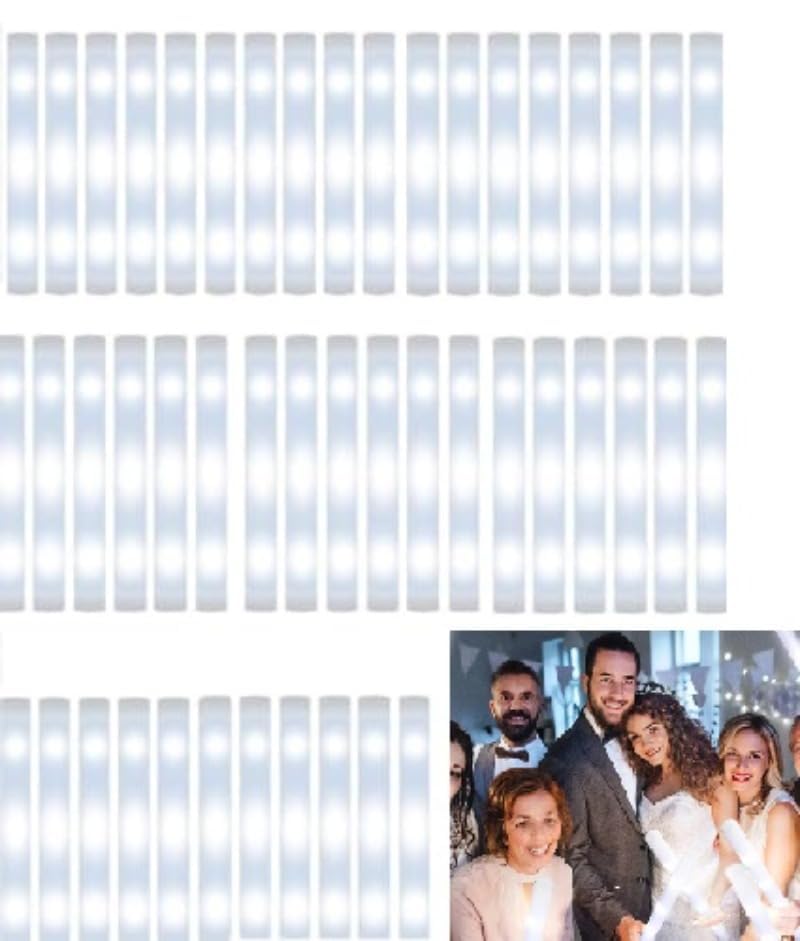 30Pcs White LED Foam Glow Sticks 48cm Battery Operated 10‑Hour Flashing Glow Batons Light Sticks for Concert Night Party Festival Carnival Event Decor，30pcs