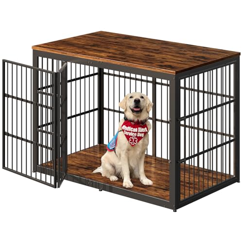 54" Dog Crate Furniture with Foldable Door, XXL Dog Crates for Large Dogs, Wooden Decorative Dog Cage Kennel Indoor End Table, Rustic Brown