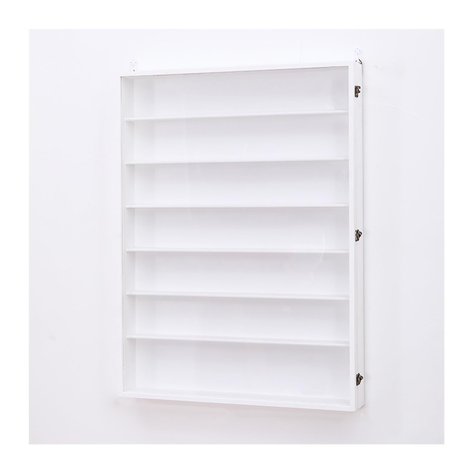 Vetrina a parete a W con 8 ripiani e anta, organizer da collezione e modelli di giocattoli, mensole per casa e camera da letto (bianco, 60 x 8,5 x 80 cm)