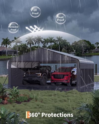 Image of GarveeLife 20'X20'X9' Metal Carport for 2 Cars, Enclosed Car Ports | Removable 220 g Tarp / Gable End Doors and Sidewalls, for Full-Size Pickup Trucks, Bass Boats, and Tractors