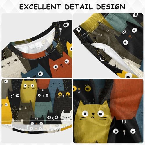 Cute Cats in Colors Soft Pajama Set for All Seasons,Breathable Pjs Long Sleeve Sleepwear,Comfy Loungewear 2 Piece Underwear Set 3T3