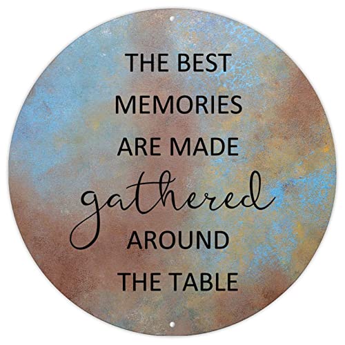 Religious Christian Gift Scripture Vintage Metal Tin Signs The Best Memories are Made Gathered Around The Table Aluminum Metal Sign Bible Round Metal Tin Sign for Bedroom Yard Garage Garden 9x9in