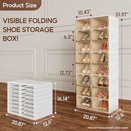 Image of ANTBOX Shoe Organizer Storage Box, Portable Folding Shoe Rack For Closet With Magnetic Clear Door,Large Sneaker Cabinet Bins Sturdy Easy Assembly 8 Layers-16 Grids